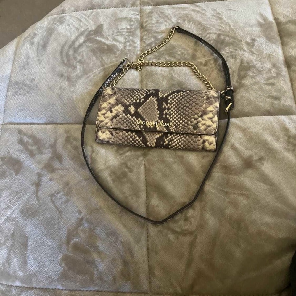 Michael Kors Python Pattern Crossbody Bag with Gold Chain
